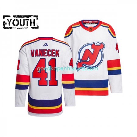 New Jersey Devils VITEK VANECEK 41 Adidas 2022-2023 Reverse Retro Wit Authentic Shirt - Kinderen